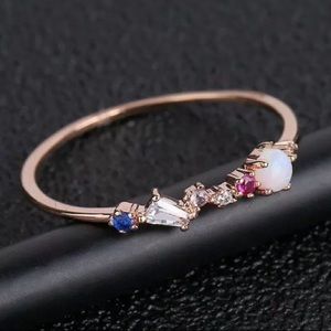 Delicate Rose Gold Opal & Multi Gemstone Ring